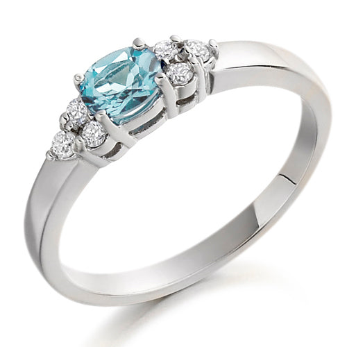 Aquamarine &amp; Diamond Trefoil Ring