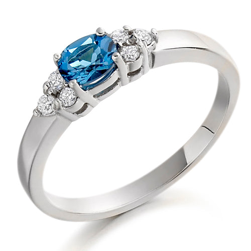 Blue Topaz &amp; Diamond Trefoil Ring