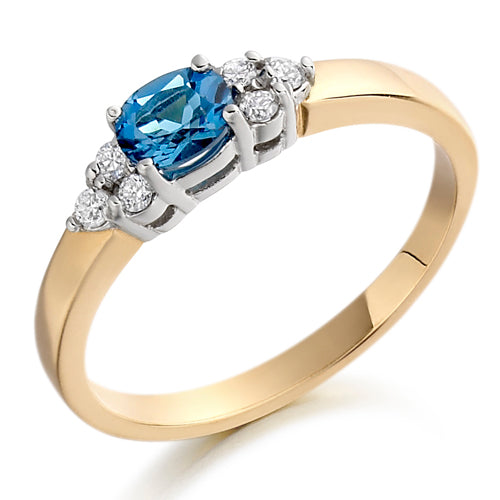 Blue Topaz &amp; Diamond Trefoil Ring