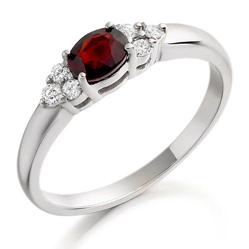 Garnet &amp; Diamond Trefoil Ring White Gold Platinum