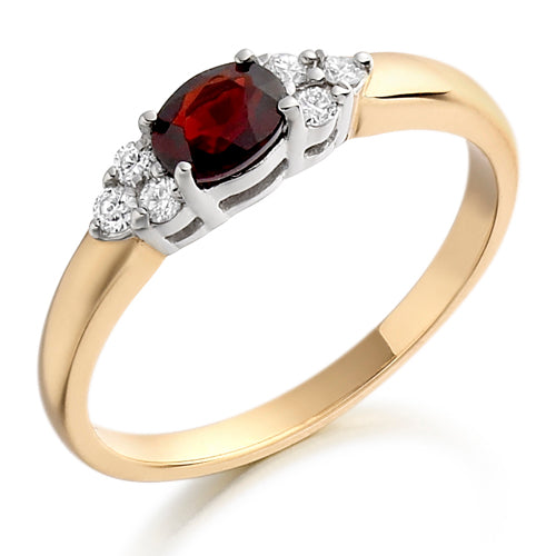 Garnet &amp; Diamond Trefoil Ring Yellow Gold