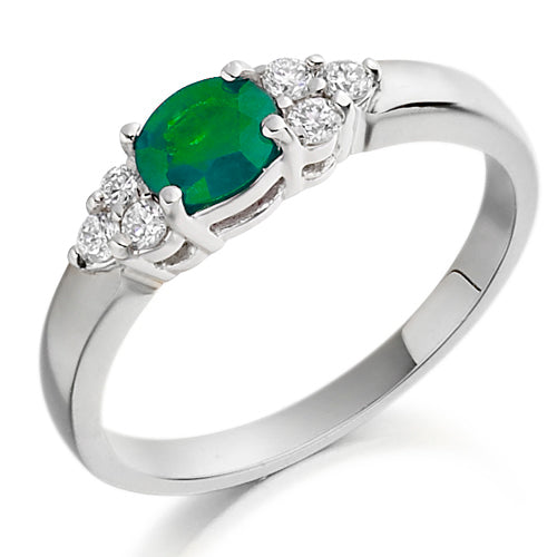 Emerald &amp; Diamond Trefoil Ring