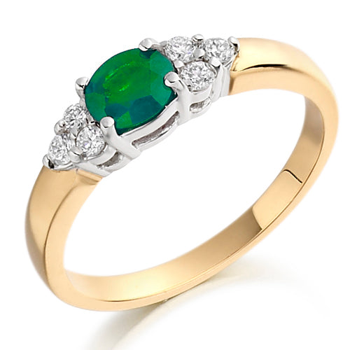 Emerald &amp; Diamond Trefoil Ring