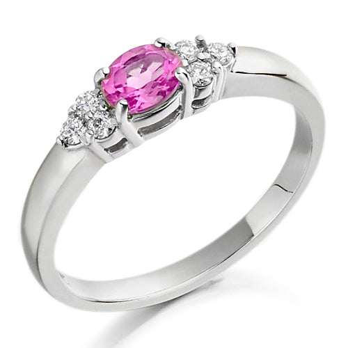 Pink Topaz &amp; Diamond Trefoil Ring