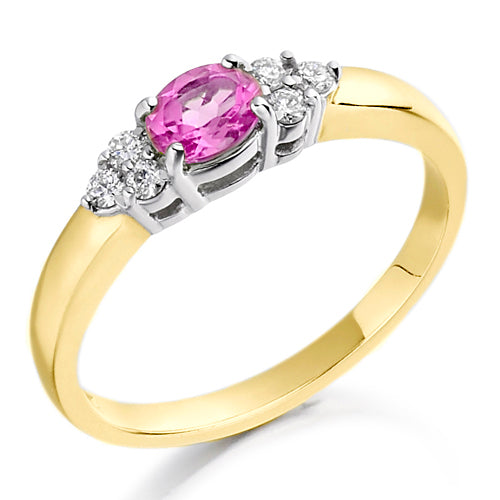 Pink Topaz &amp; Diamond Trefoil Ring