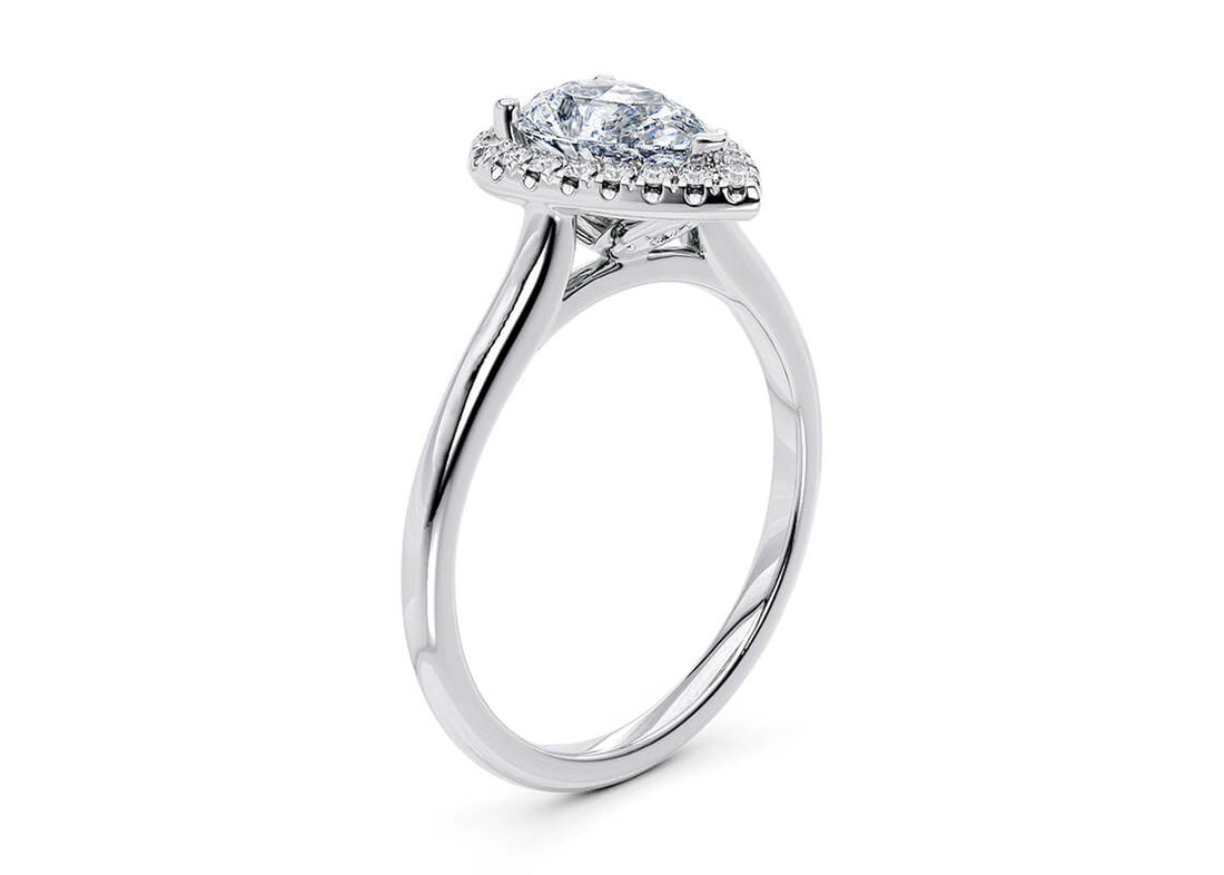 1.05ct Pear Halo Engagement Ring 18K White Gold GIA Certificate