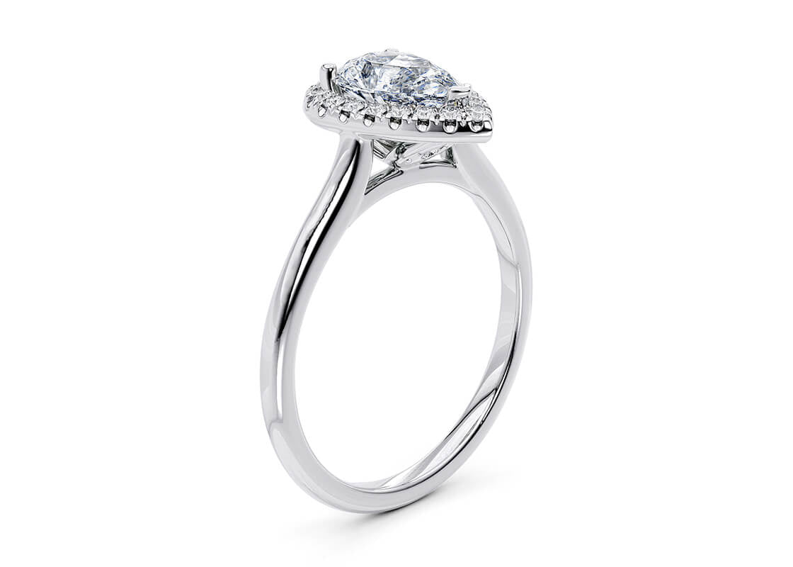 0.90ct Pear Halo Engagement Ring 18K White Gold GIA Certificate