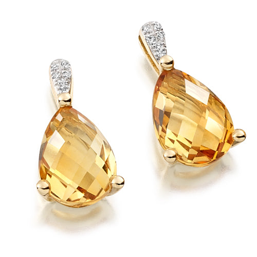 Citrine &amp; Diamond Drop Earrings