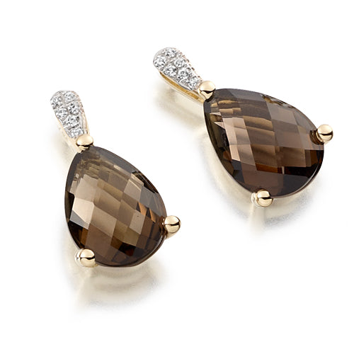 Smoky Quartz &amp; Diamond Drop Earrings