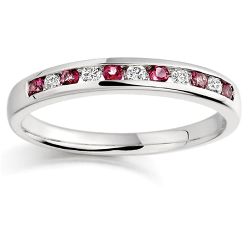 Ruby &amp; Diamond Channel Set Half Eternity Ring