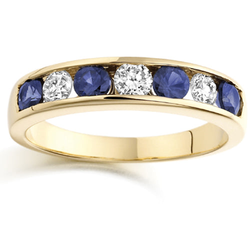 Wide Blue Sapphire Channel Set Half Eternity Ring