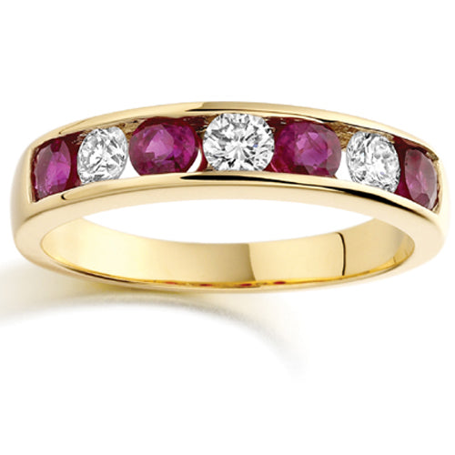 Wide Ruby &amp; Diamond Channel Set Half Eternity Ring