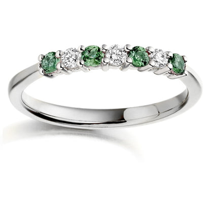 Emerald &amp; Diamond Seven Stone Ring