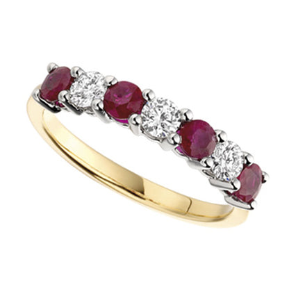 Wide Ruby &amp; Diamond Seven Stone Ring