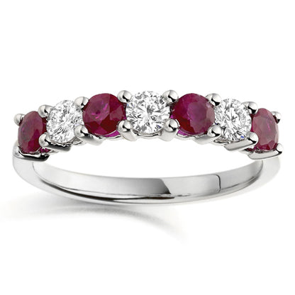 Wide Ruby &amp; Diamond Seven Stone Ring