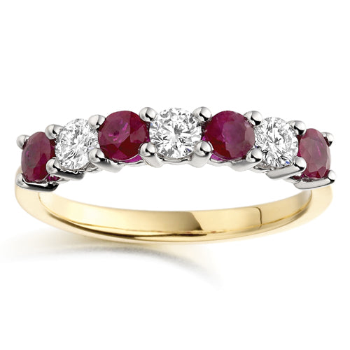 Wide Ruby &amp; Diamond Seven Stone Ring