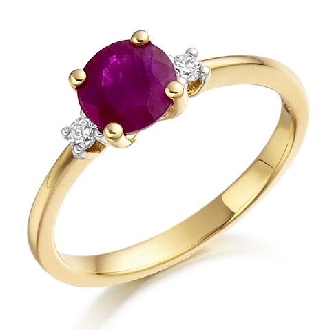 Ruby &amp; Diamond Trilogy Ring 18K Yellow Gold