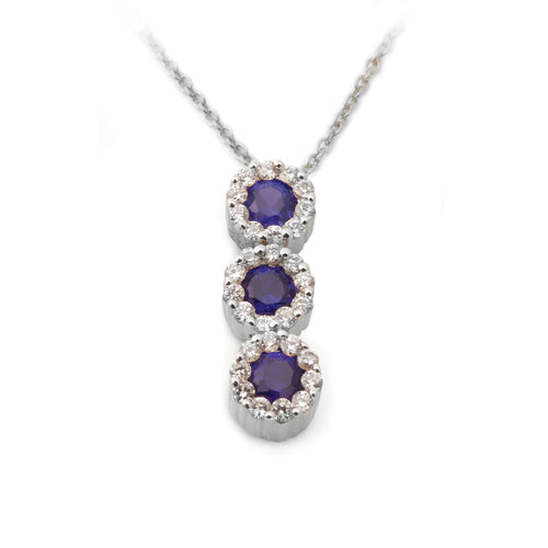 Blue Sapphire Diamond Halo Journey Pendant