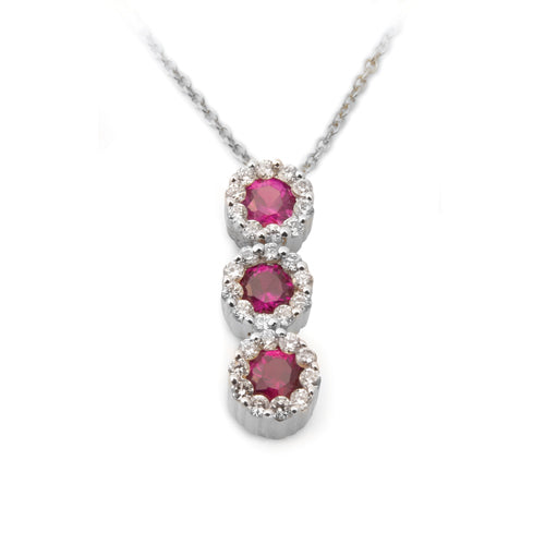 Ruby Diamond Halo Journey Pendant