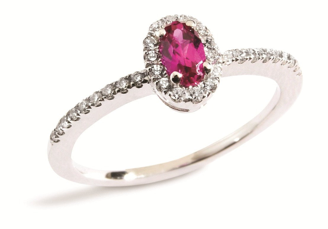 Oval Ruby Studded Shoulder Halo Ring