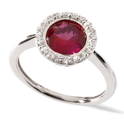 Ruby &amp; Diamond Halo Ring 9K White Gold