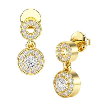 Round Halo Drop Earring