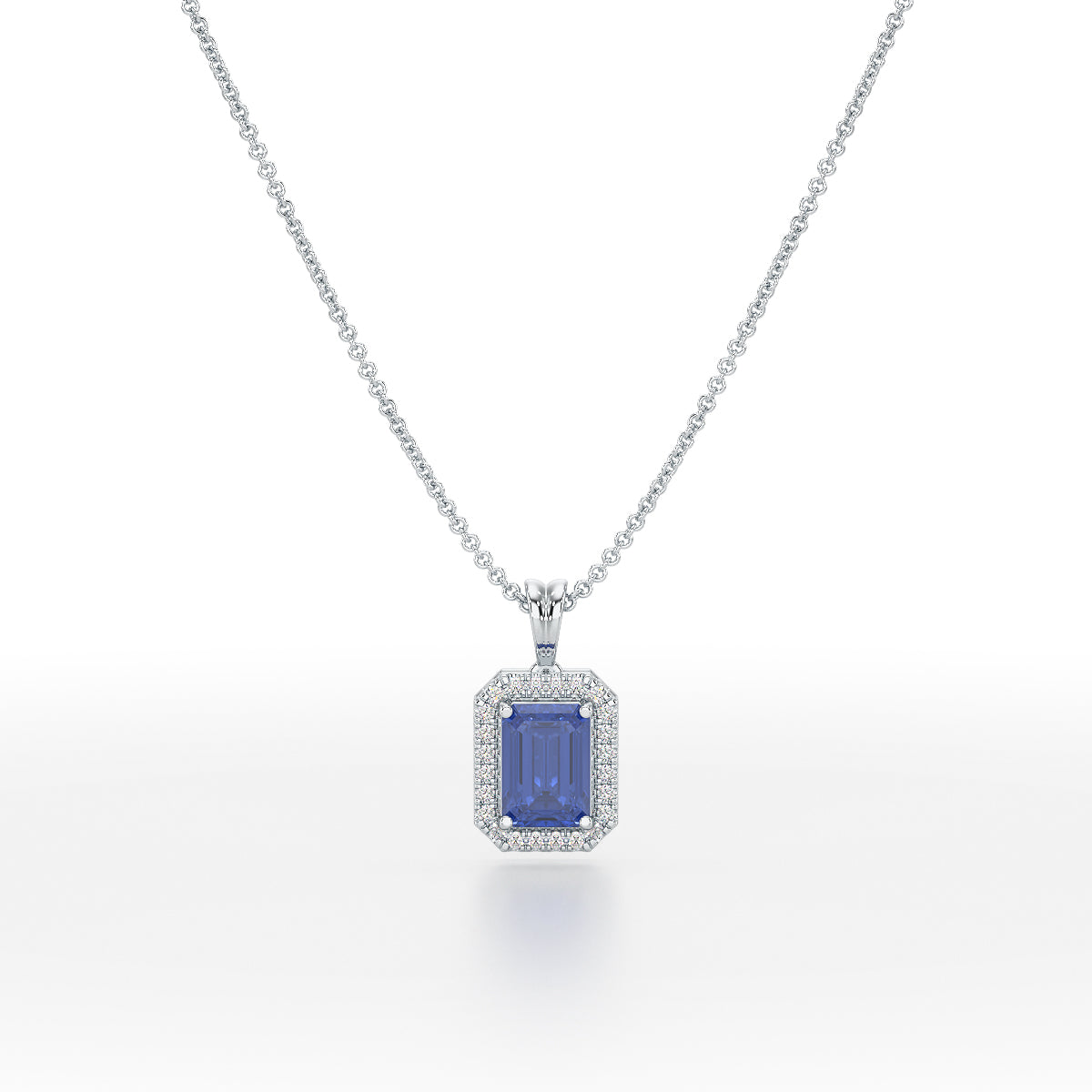 Emerald Blue Sapphire Halo Pendant