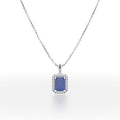 Emerald Blue Sapphire Halo Pendant