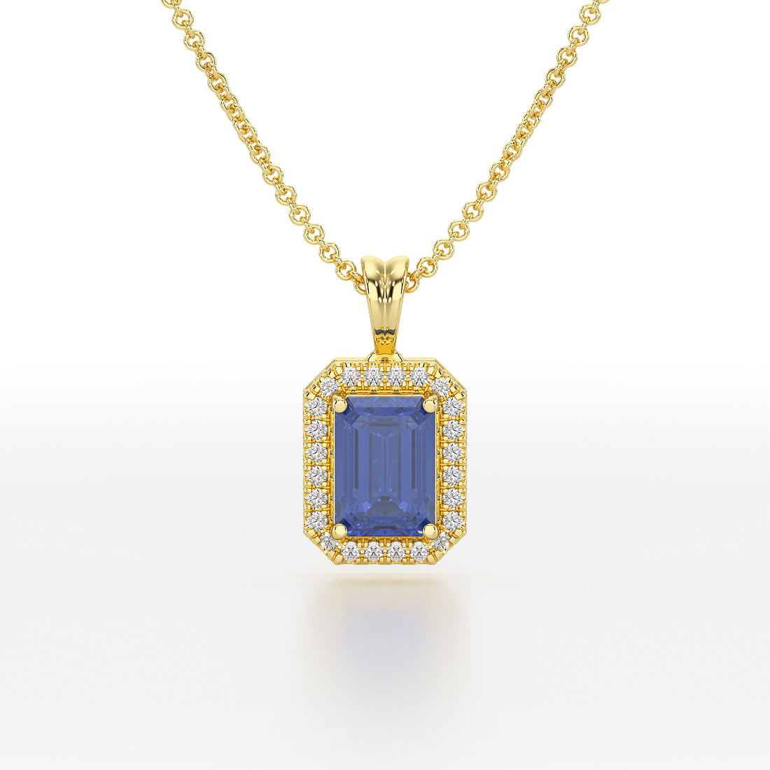 Emerald Blue Sapphire Halo Pendant