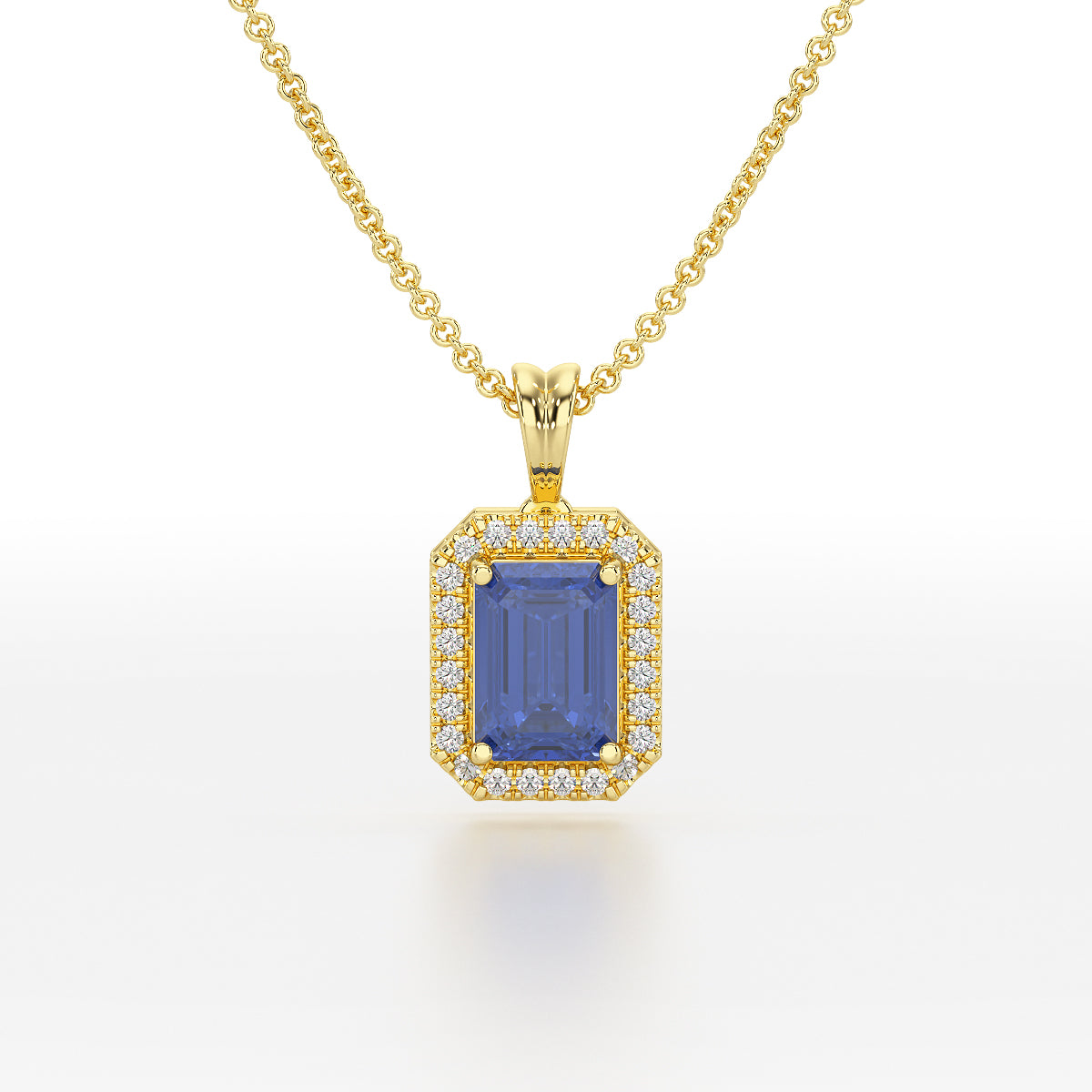 Emerald Blue Sapphire Halo Pendant