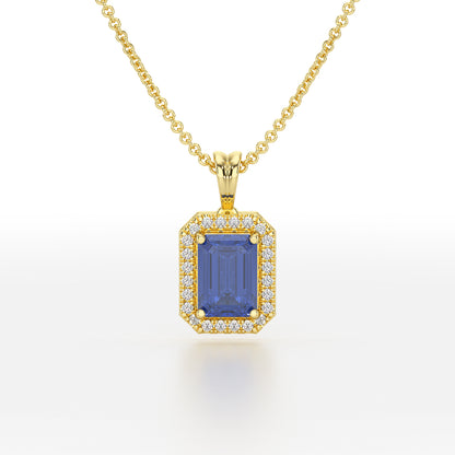 Emerald Blue Sapphire Halo Pendant