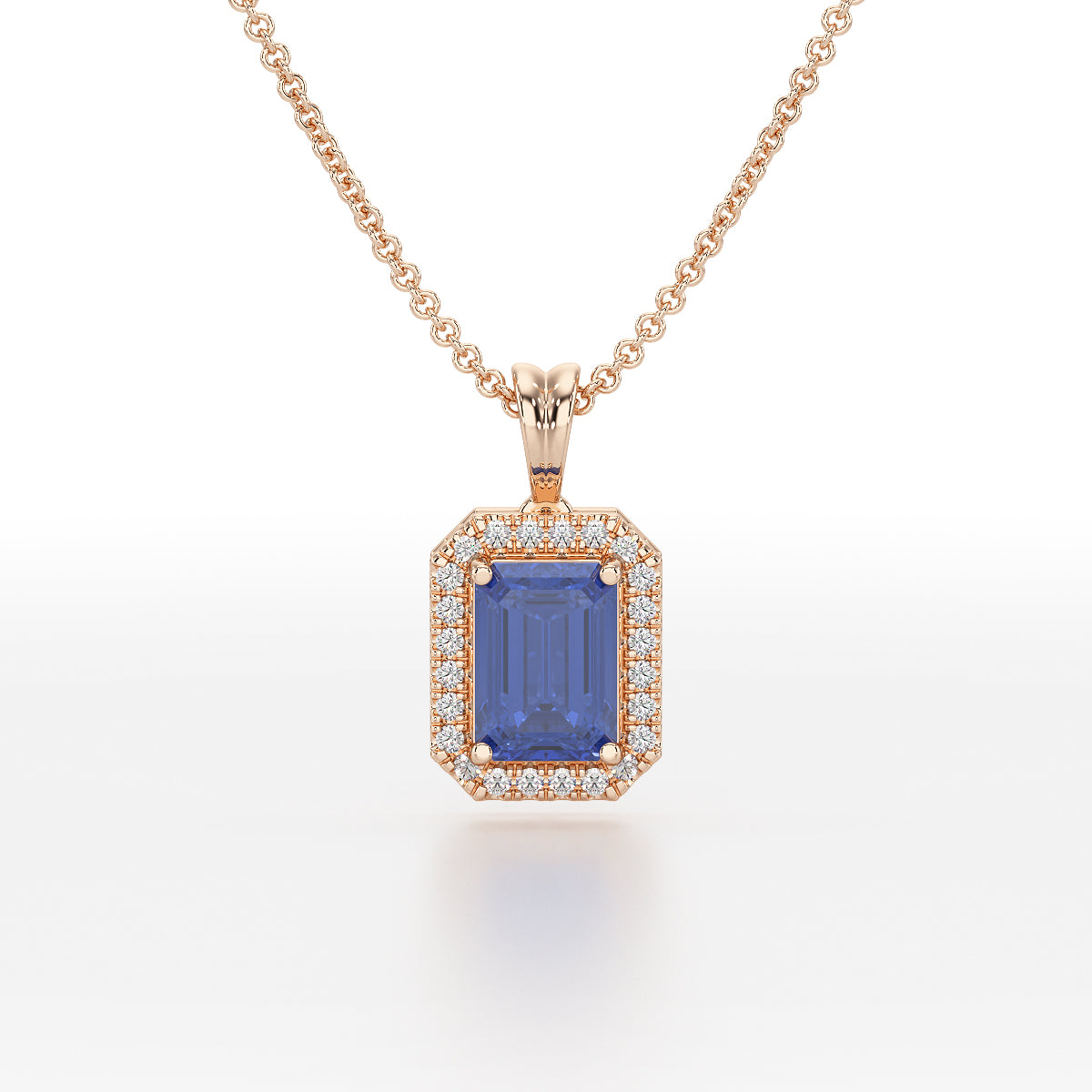 Emerald Blue Sapphire Halo Pendant