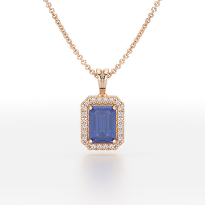 Emerald Blue Sapphire Halo Pendant