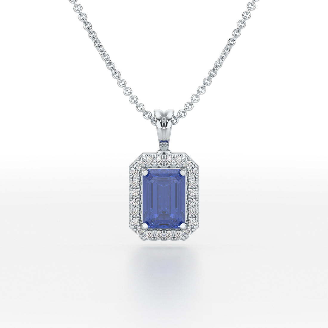 Emerald Blue Sapphire Halo Pendant