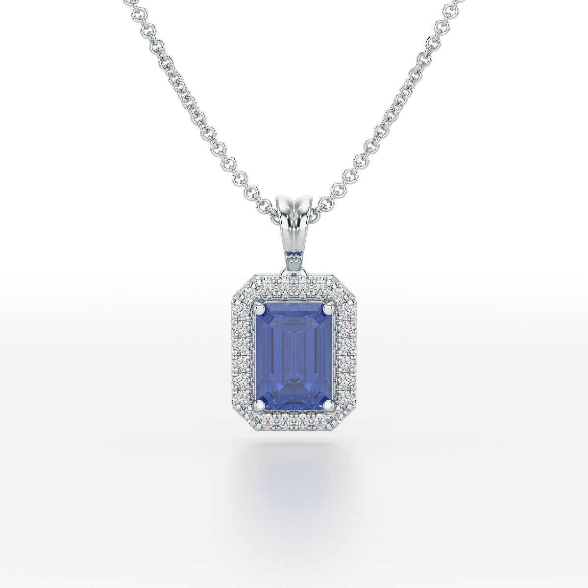 Emerald Blue Sapphire Halo Pendant