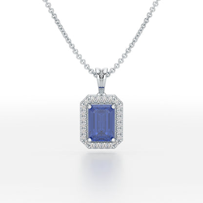 Emerald Blue Sapphire Halo Pendant