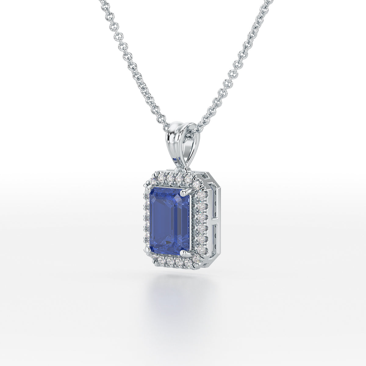 Emerald Blue Sapphire Halo Pendant