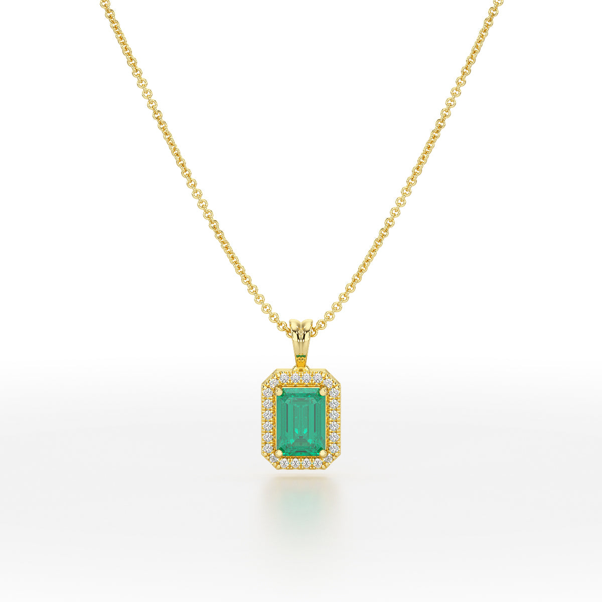 Rectangular Green Emerald Halo Pendant