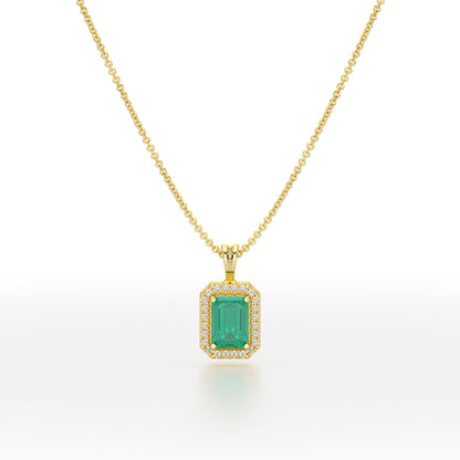 Rectangular Green Emerald Halo Pendant