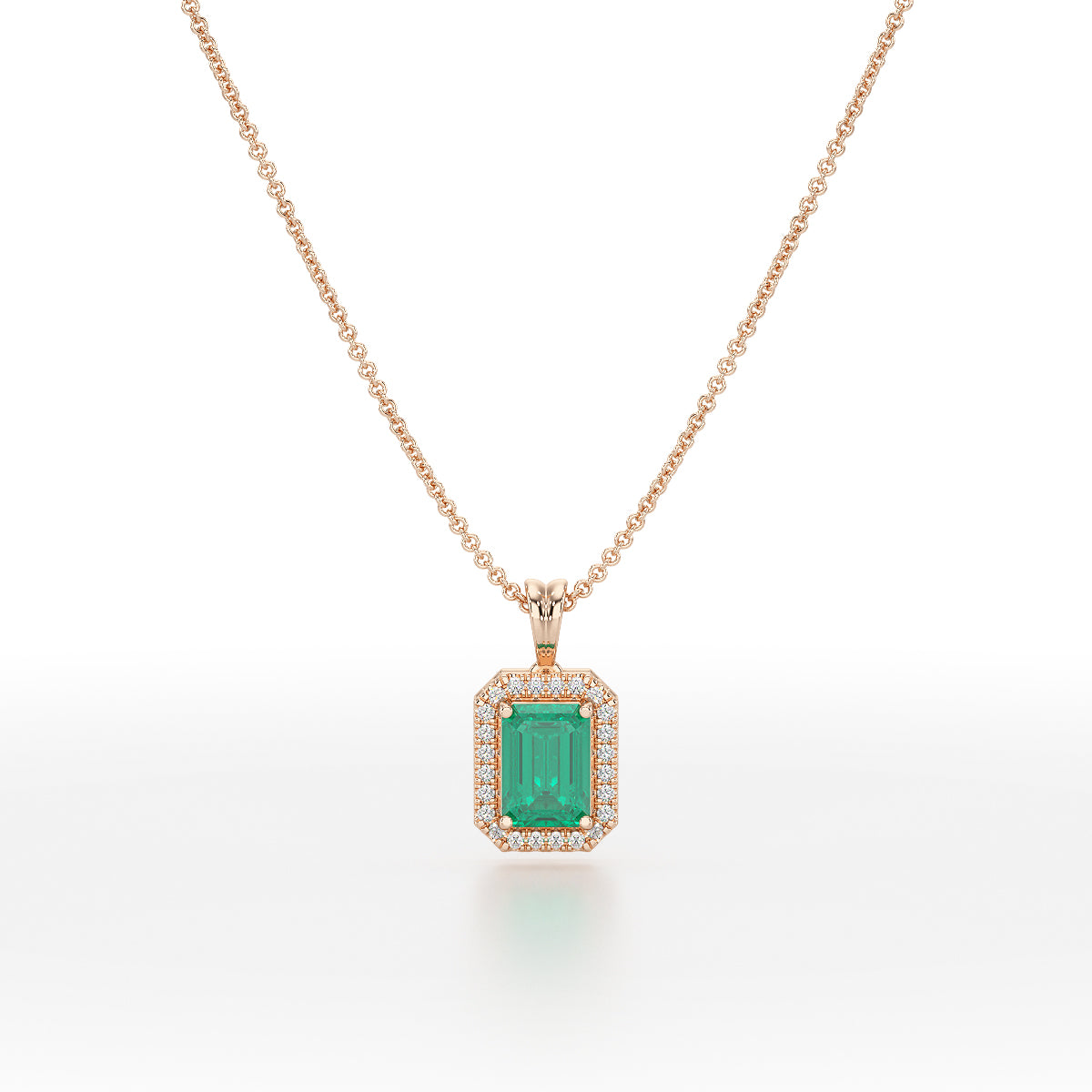 Rectangular Green Emerald Halo Pendant