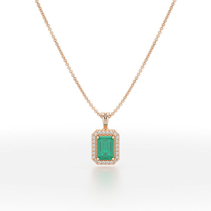 Rectangular Green Emerald Halo Pendant