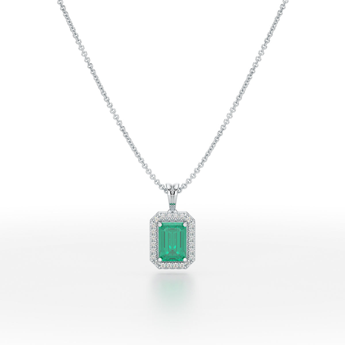 Rectangular Green Emerald Halo Pendant