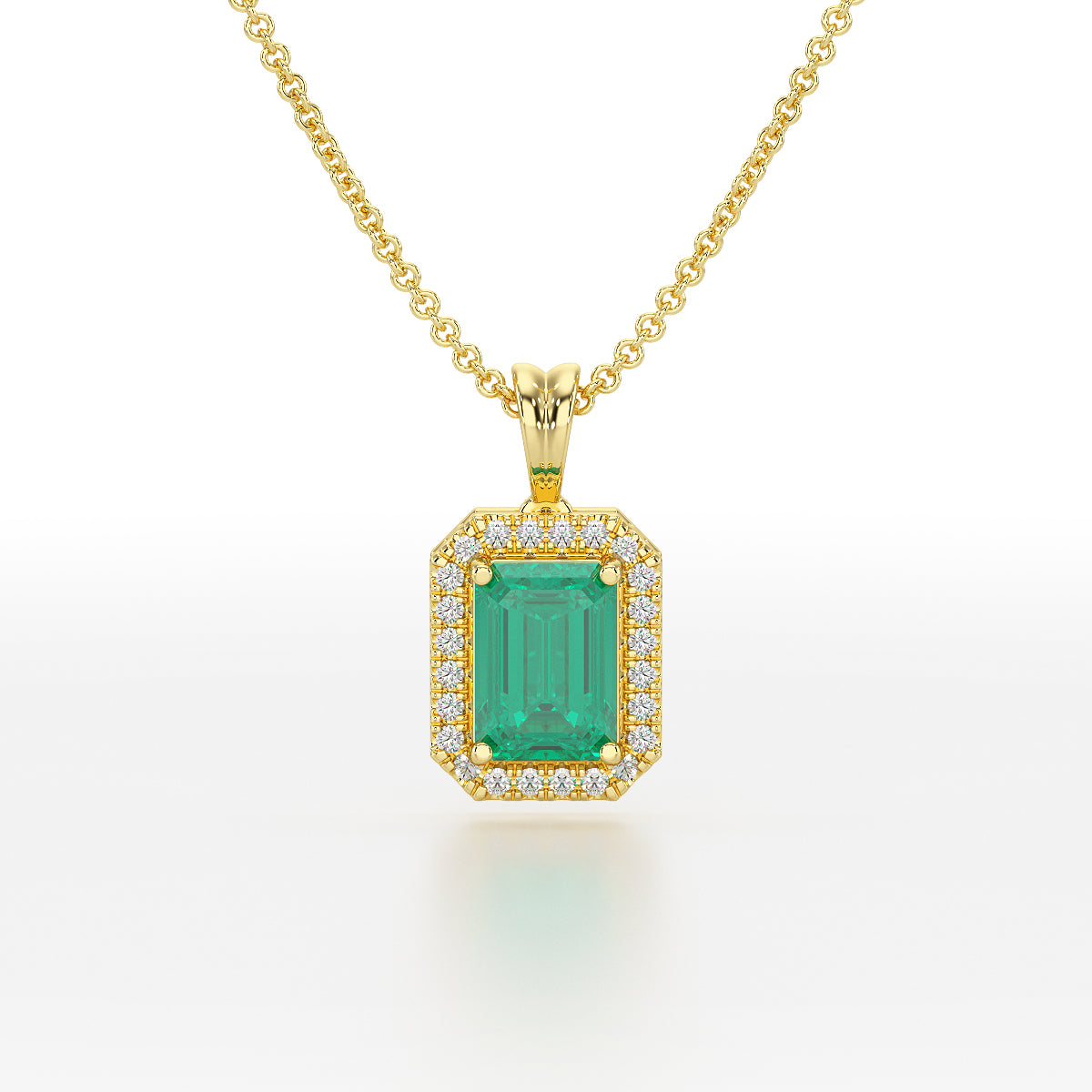 Rectangular Green Emerald Halo Pendant