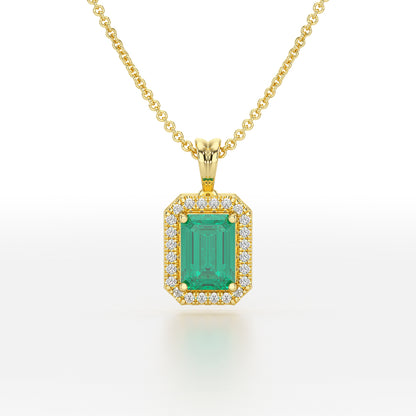 Rectangular Green Emerald Halo Pendant