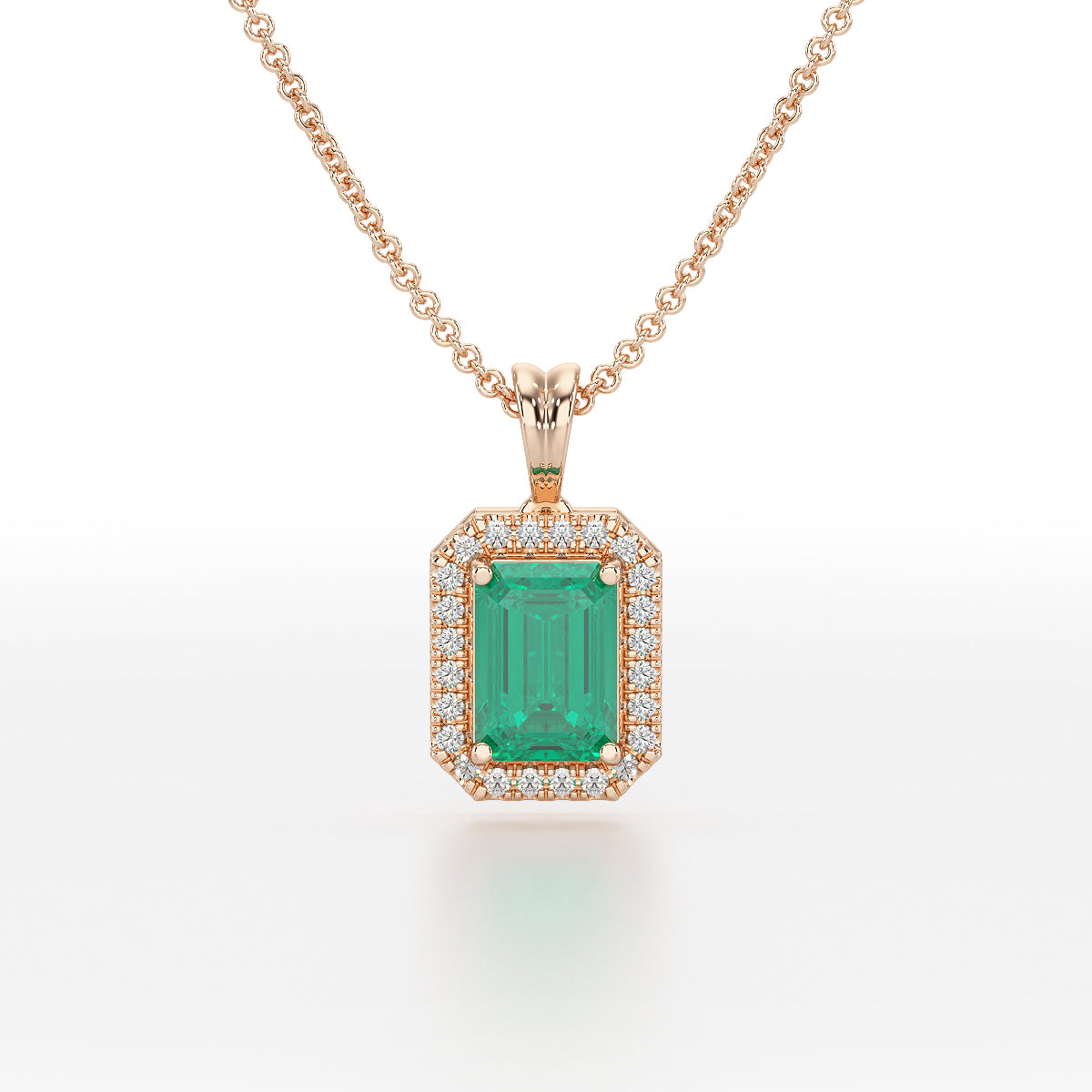 Rectangular Green Emerald Halo Pendant