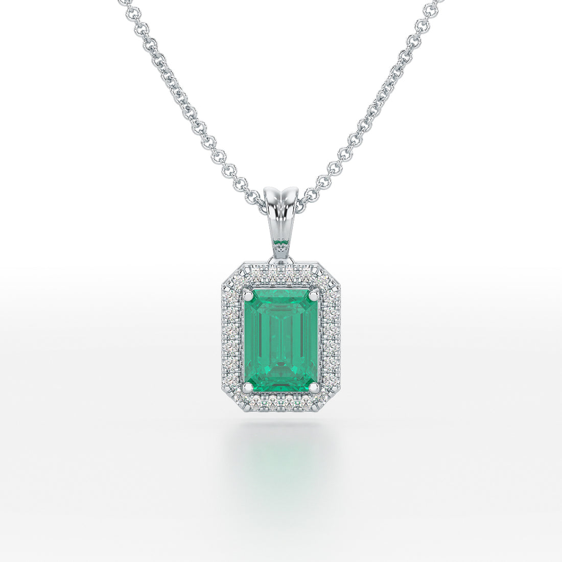 Rectangular Green Emerald Halo Pendant