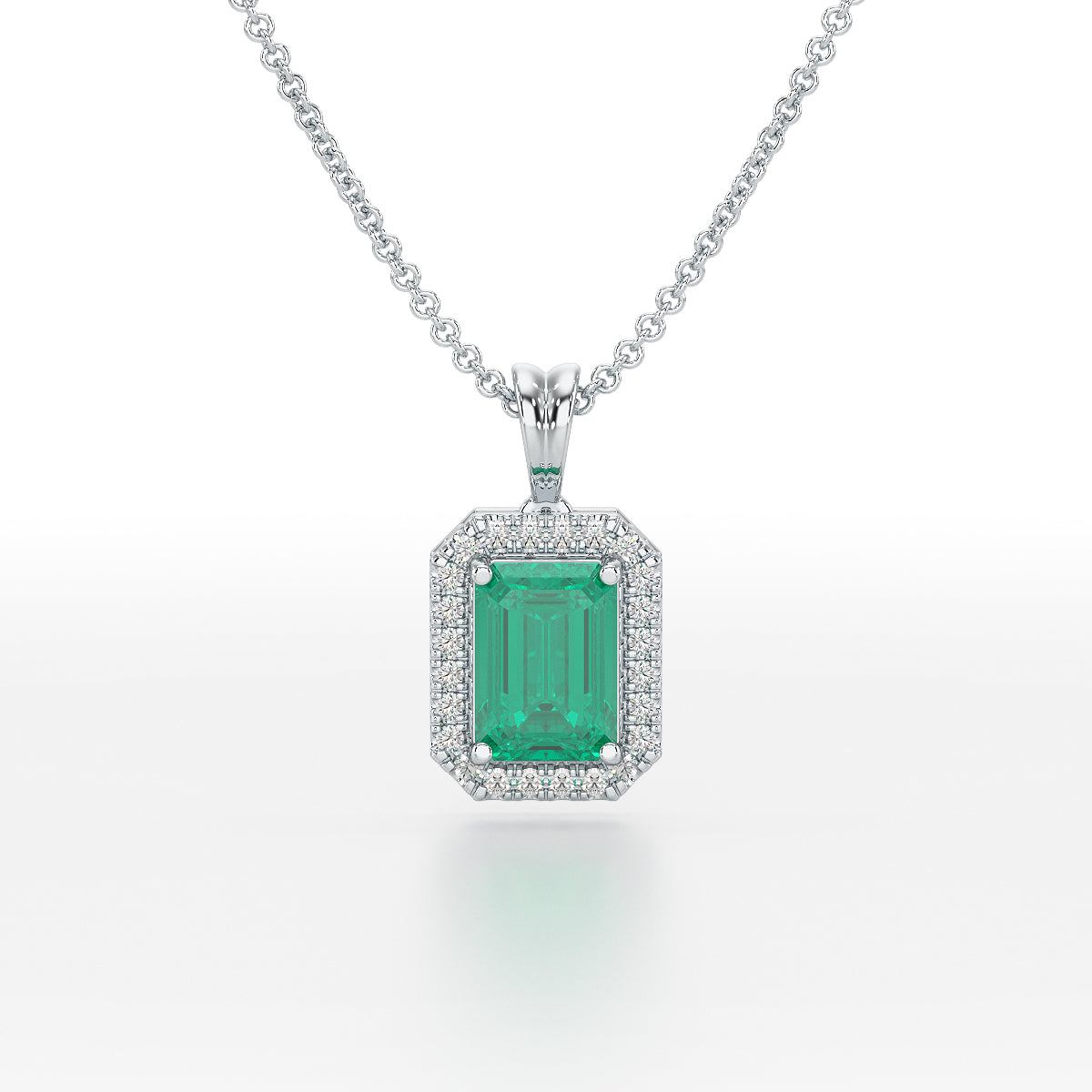 Rectangular Green Emerald Halo Pendant