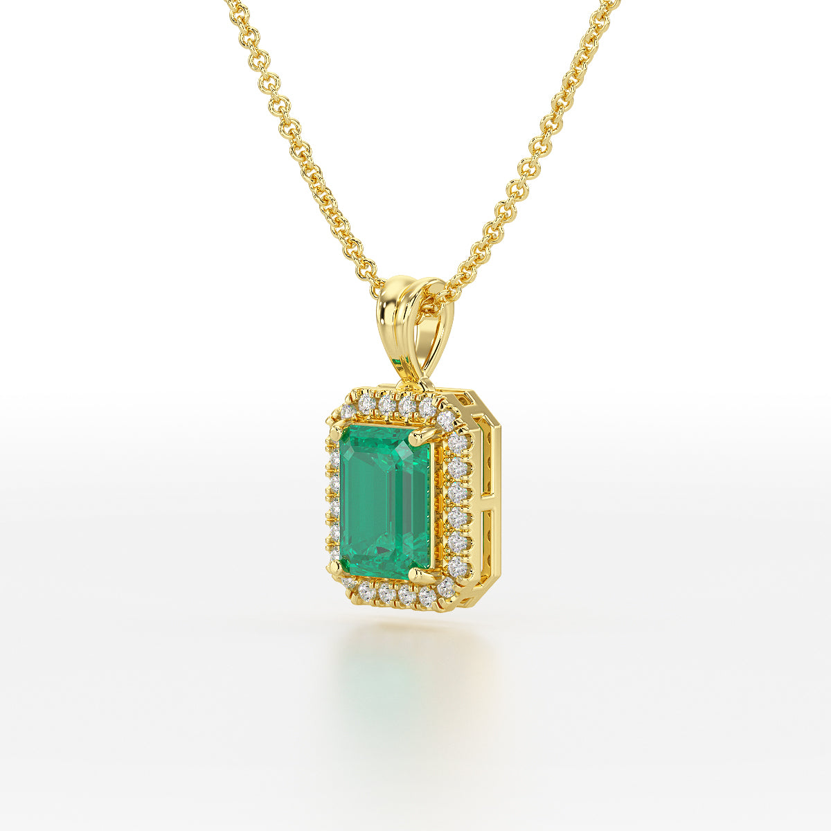 Rectangular Green Emerald Halo Pendant