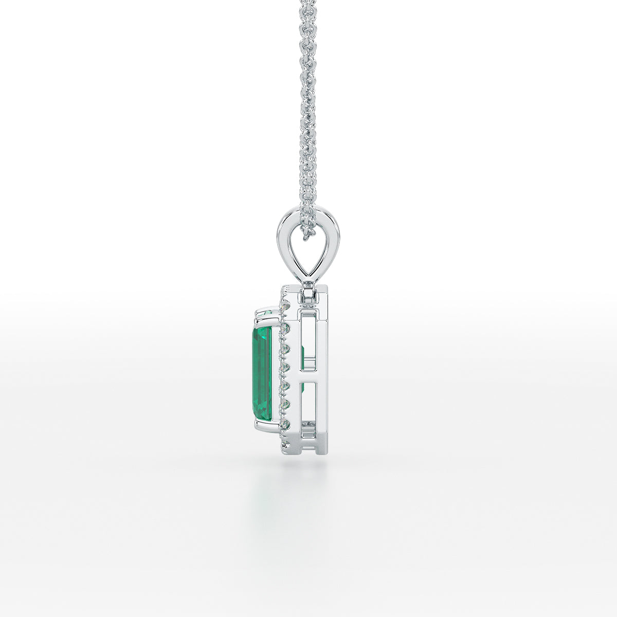 Rectangular Green Emerald Halo Pendant