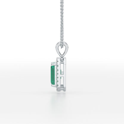 Rectangular Green Emerald Halo Pendant